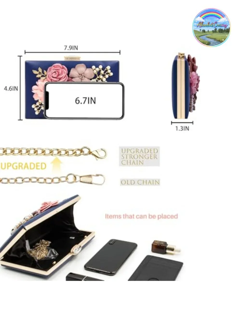 Faux Leather Floral Clutch Wedding Evening Bag with Pearls Crystals Wristlet